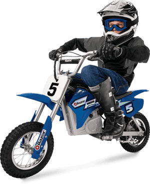 kid riding Razor Dirt Rocket MX350 electric dirt bike
